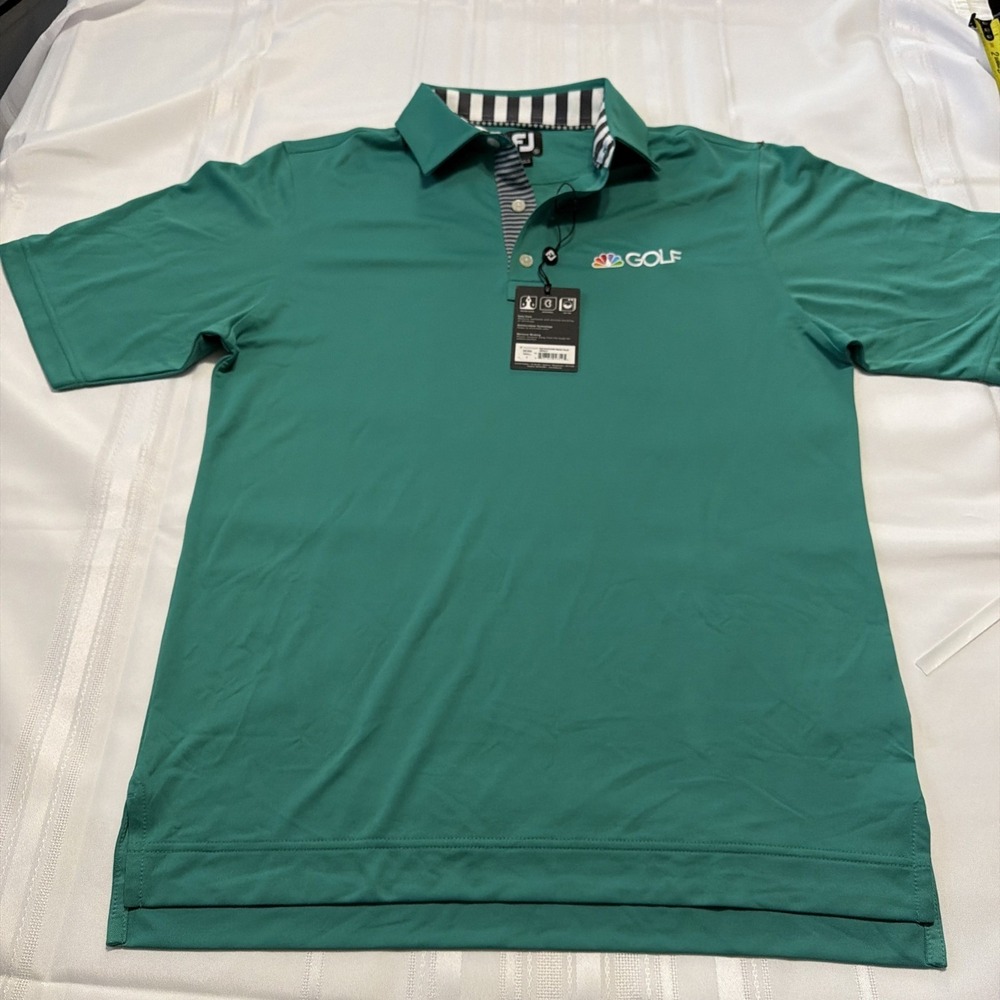 FootJoy NBC Golf Polo Shirt Mens Small Emerald Green Pique Stripe Trim 26384 NWT